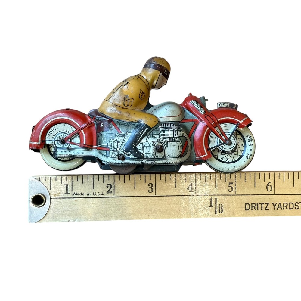 Vintage Arnold A643 Model Tin Toy Motorcycle with Rider Union Cord A643 GF207 - Picture 15 of 16